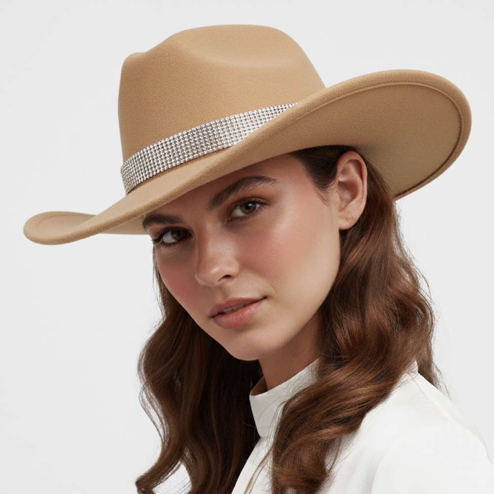 Elegant Tan Women's Hat with Bling Band